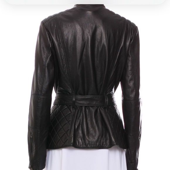 Burberry Biker Jacket Black Leather Quilted Belted Lambskin Moto Check - Picture 4 of 7